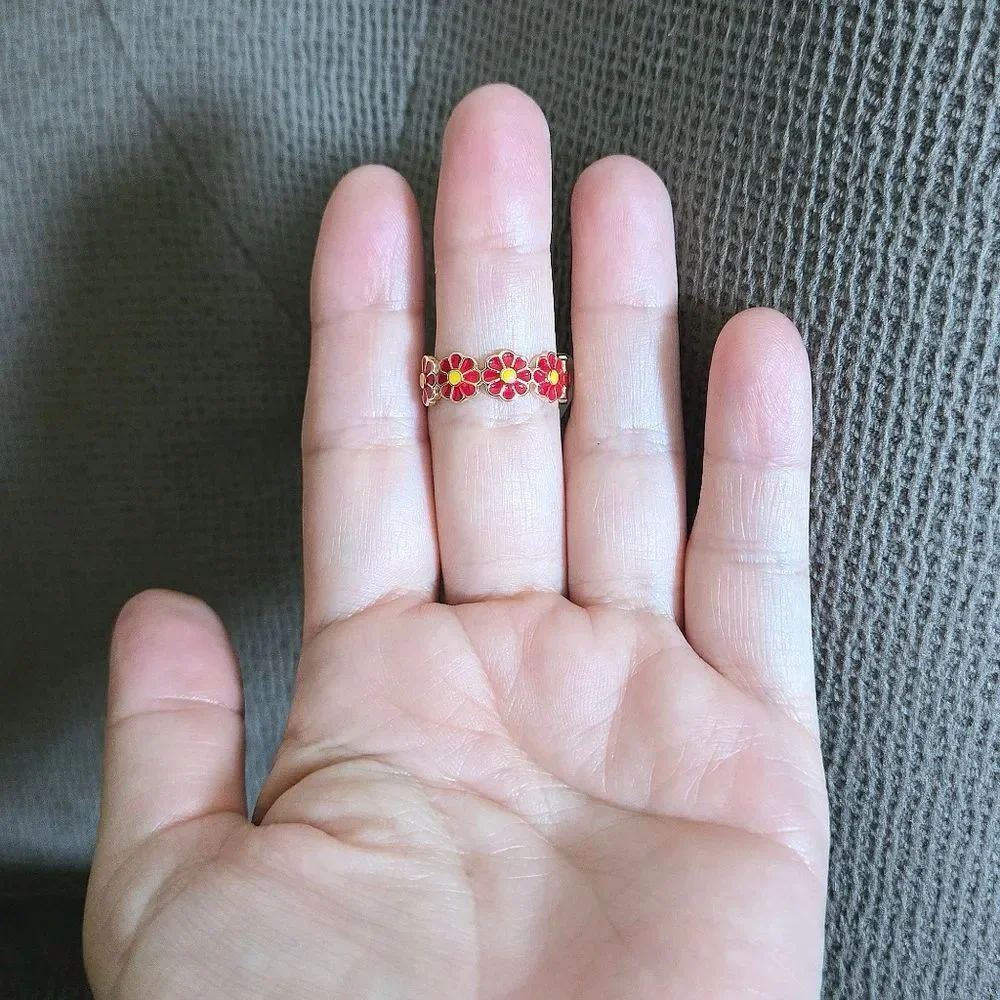 Cote d' Argent Red❤ and Yellow💛 Enamel Floral🌼 Wrap Around Ring - Picture 3 of 15